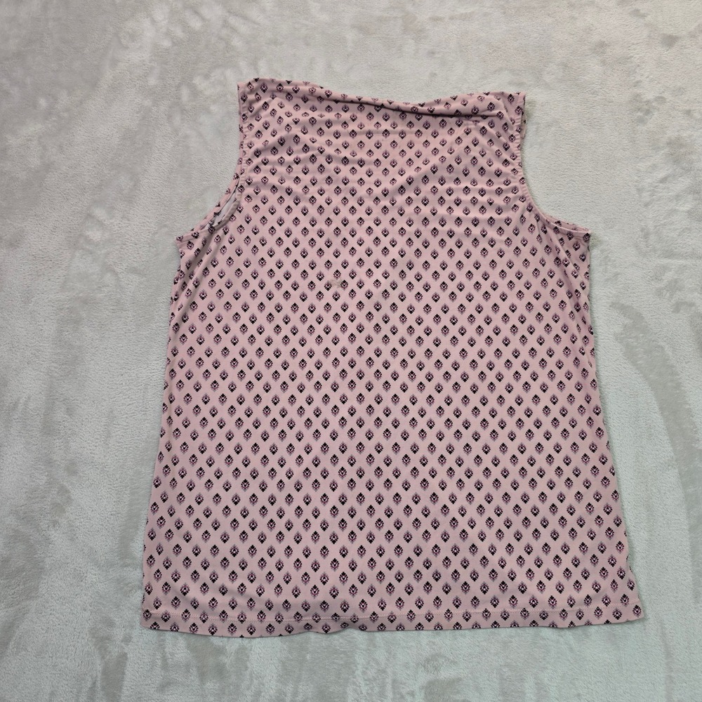 Croft & Barrow Womens Medium Pink Geometric Print V-Neck Sleeveless Pleated Top